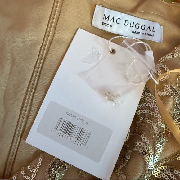 Mac Duggal Gold Sequined V Neck Cap Sleeve Dress 68012 Women’s Sz 6 NWT - Picture 6 of 8